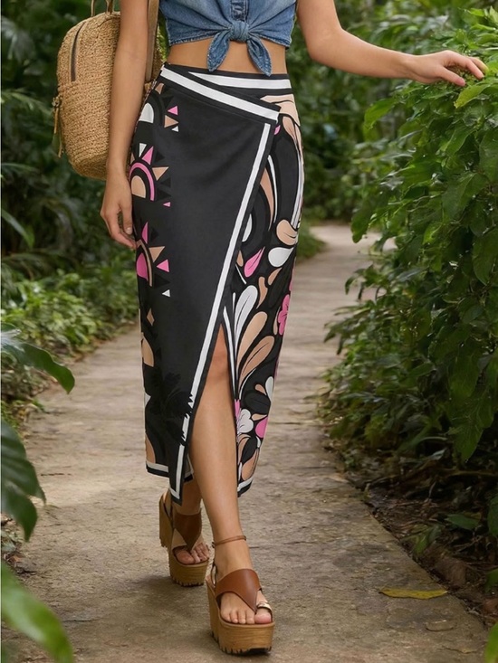 Tankaneo Dresses & Skirts - Brand New! Black Floral Wrap Midi Skirt with Front Slit